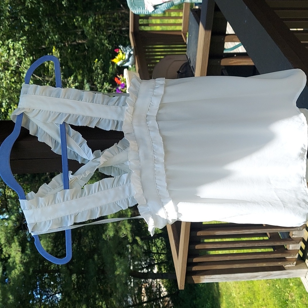 J.Crew white sleeveless ruffled Criss cross Romantic Halter Top Sz 12